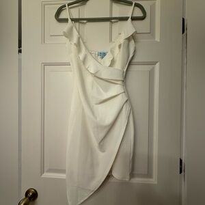 She + Sky White Ruffle Wrap Mini Dress